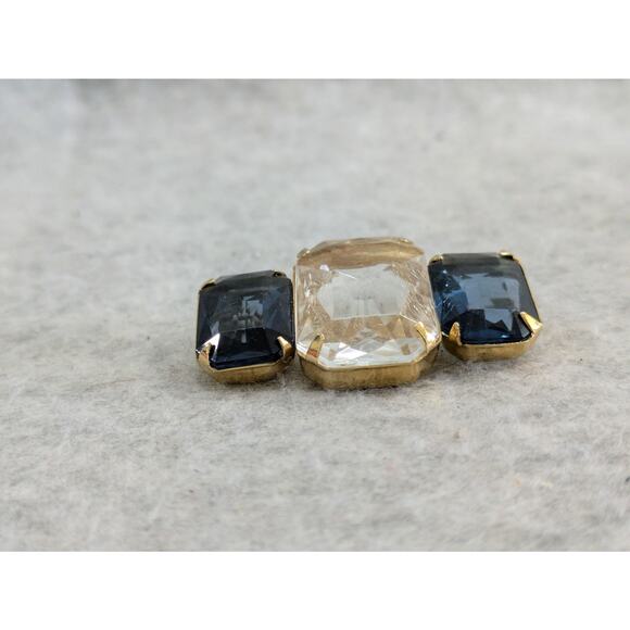 Vintage Avon Retro 3 Rhinestone Brooch Bar Pin Bue Clear Glass - Picture 1 of 8